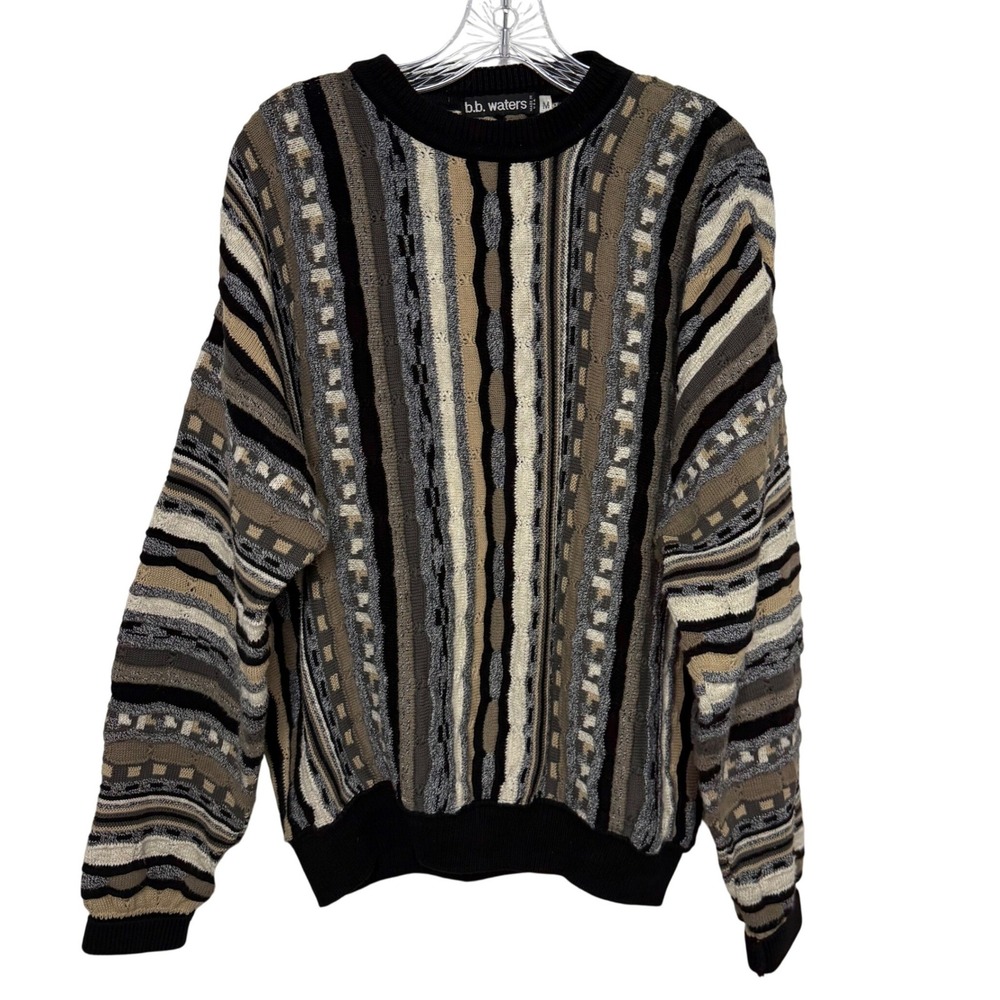 VTG 90s b.b. waters Textured Knit Sweater Mens M Coogi Style Chunky Pullover